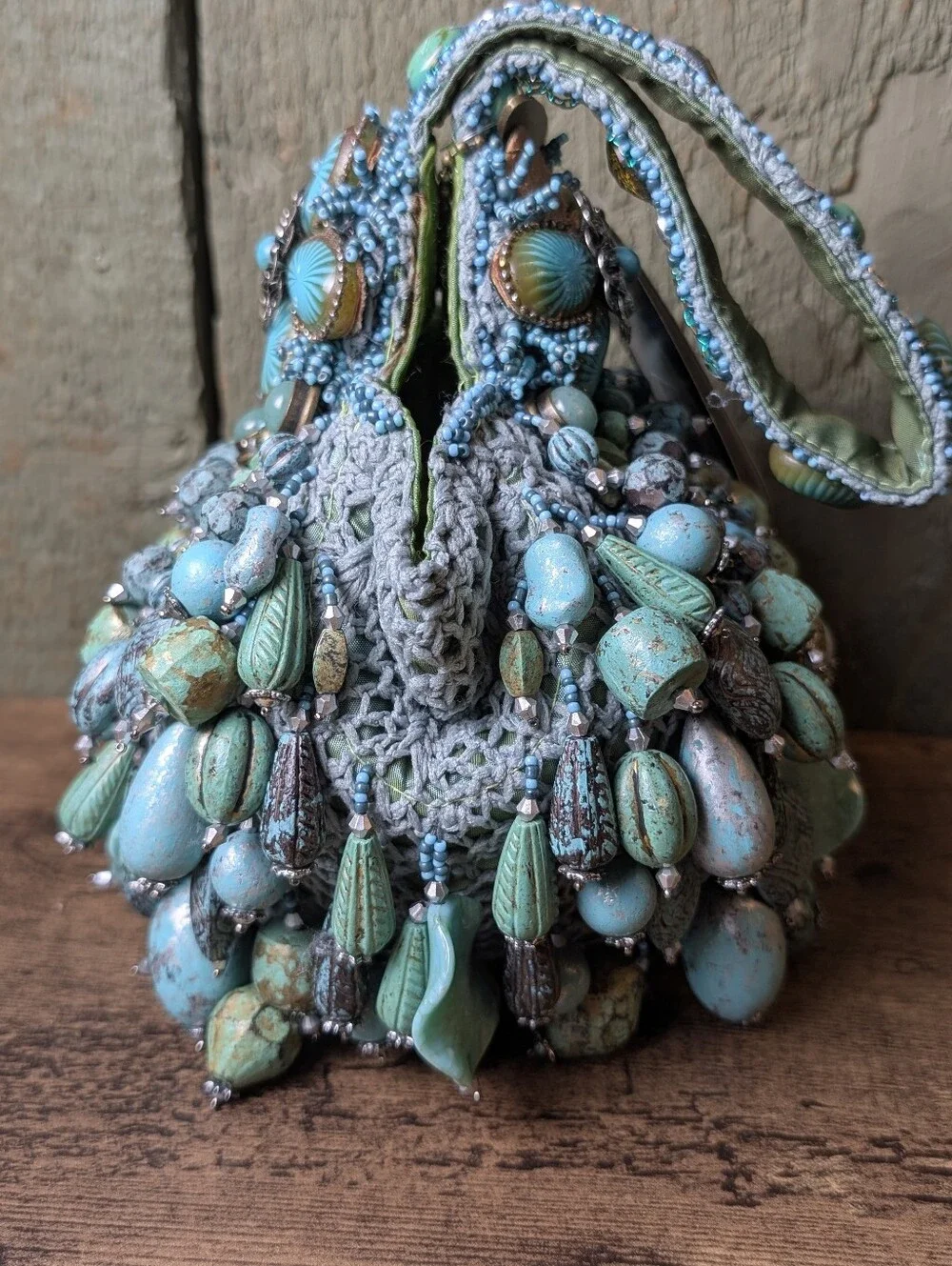 NWT Mary Frances 1872 Patina Turquoise Beaded Women’s Wristlet Bag - Picture 5 of 16